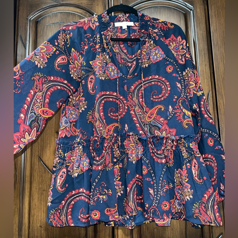 Loft Paisley Patterned Peplum Blouse - Size M